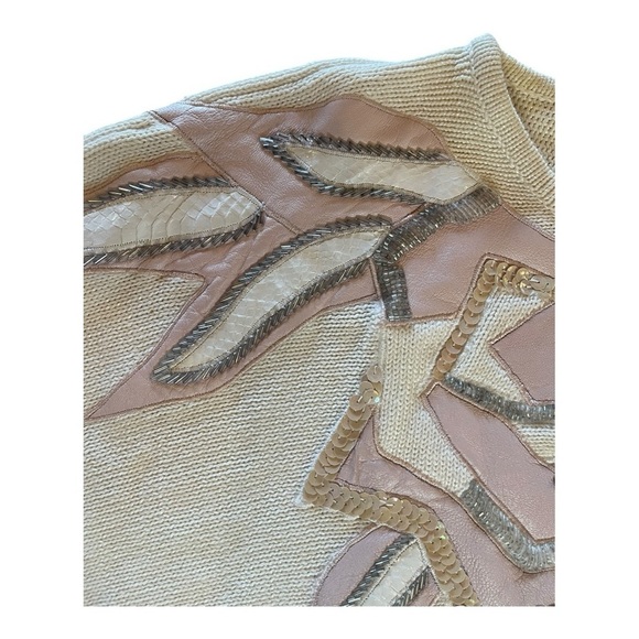 Source Unknown Sweaters - Vintage Boho-Lux Embellished Leather details Crew Neck Sweater